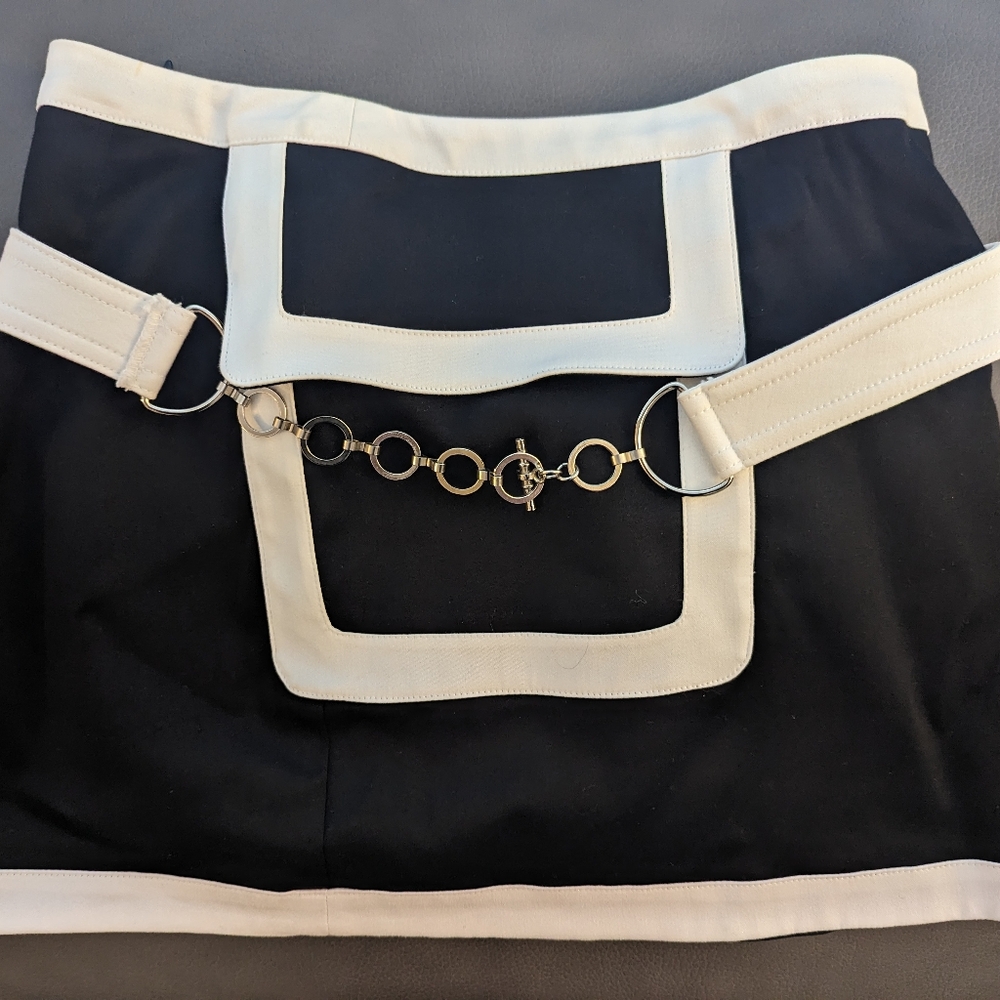 Bebe Black and White Skirt with Chain belt